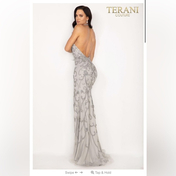 Terani Couture Silver Prom Dress - Picture 2 of 9